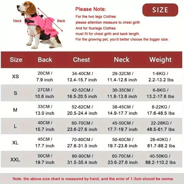 dog life jacket size