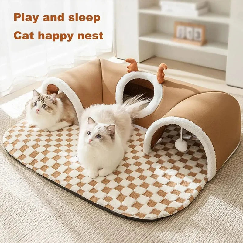 Cat Tunnel Bed – Warm Sleep & Hide Fun