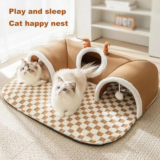 Cat Tunnel Bed – Warm Sleep & Hide Fun