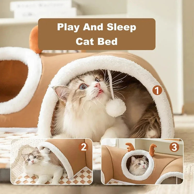 Cat Tunnel Bed – Warm Sleep & Hide Fun