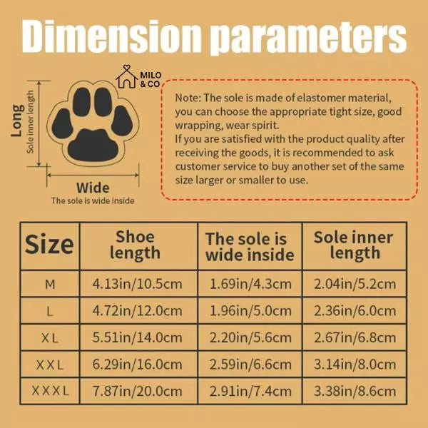 dog paw boots dimension